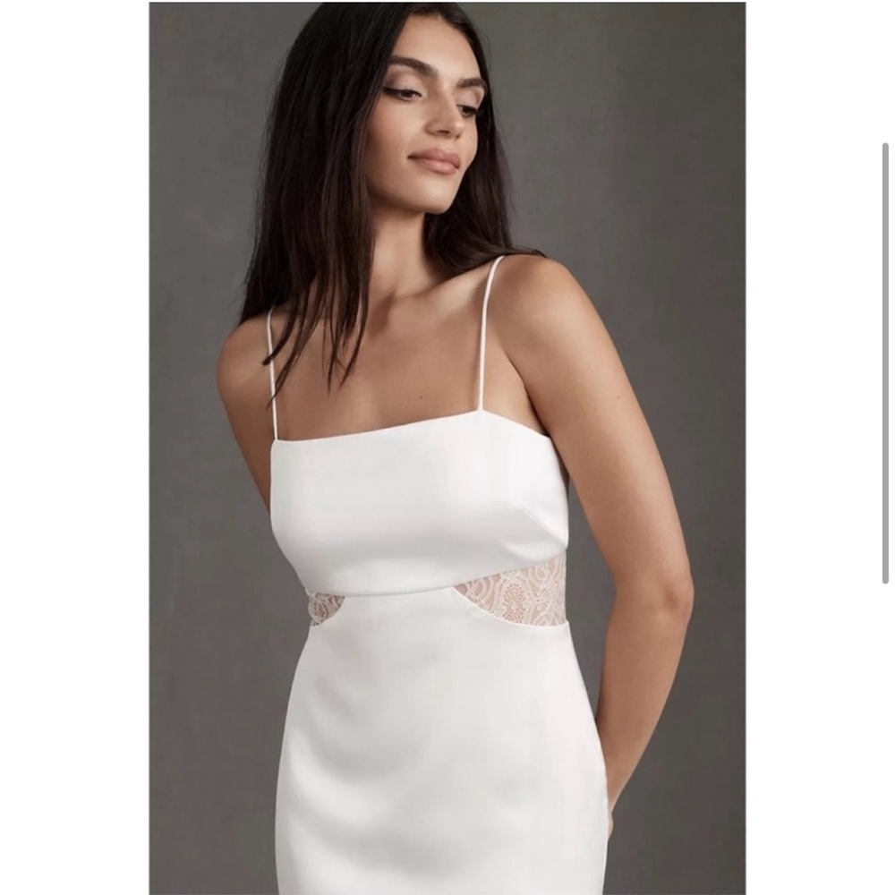 BHLDN Sachin & Babi Jane Strappy Sheer Lace Cutout Satin Midi Dress Size 10 NWT